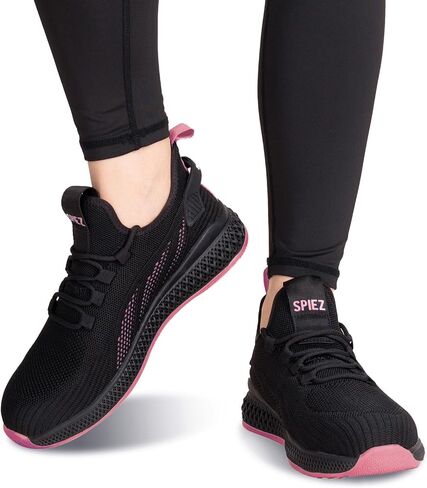 SPIEZ Lightweight Composite Toe Safety Shoes Women, Breathable Puncture Proof Work Shoes Without Steel Toe, Slip-on Walking Sneakers for Professional & Daily Comfort, US9, Black/Purple in Saudi Arabia