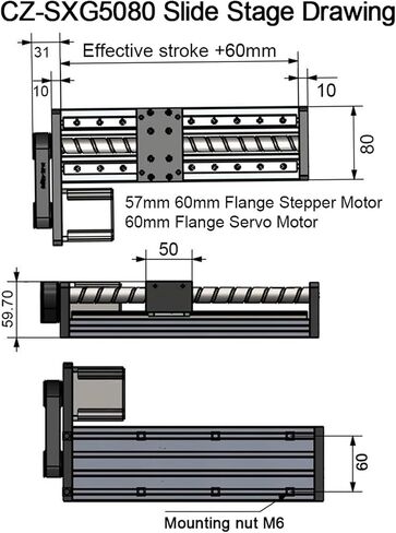 [60mm Close Step 4Nm] Linear Guide Rail Slide Stage Double Linear Rail X-Y-Z Axis 100-1200mm Stroke BallScrew SFU1204 1605 1610 Nema23 Stepper Motor(800mm SFU1605) in Saudi Arabia