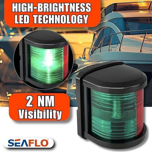 Seaflo 11 Series منتظم بحجم LED LED BI-COLOR RED/GREEN LIGHT-12 فولت ، 1W ، IP67 مقاوم للماء ، 2NM ، الرؤية العالية ، للقوارب التي تقل عن 65 قدمًا (20 مترًا)-ضمان لمدة 4 سنوات (Bi-Color/Black) in Kuwait