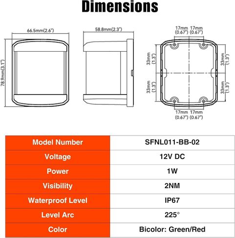 Seaflo 11 Series منتظم بحجم LED LED BI-COLOR RED/GREEN LIGHT-12 فولت ، 1W ، IP67 مقاوم للماء ، 2NM ، الرؤية العالية ، للقوارب التي تقل عن 65 قدمًا (20 مترًا)-ضمان لمدة 4 سنوات (Bi-Color/Black) in Kuwait
