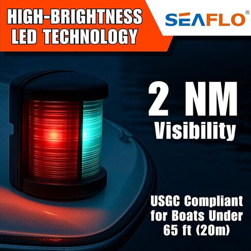 Seaflo 11 Series منتظم بحجم LED LED BI-COLOR RED/GREEN LIGHT-12 فولت ، 1W ، IP67 مقاوم للماء ، 2NM ، الرؤية العالية ، للقوارب التي تقل عن 65 قدمًا (20 مترًا)-ضمان لمدة 4 سنوات (Bi-Color/Black) in Saudi Arabia