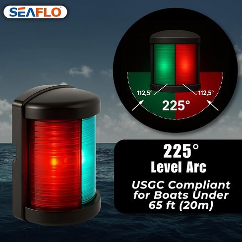 Seaflo 11 Series منتظم بحجم LED LED BI-COLOR RED/GREEN LIGHT-12 فولت ، 1W ، IP67 مقاوم للماء ، 2NM ، الرؤية العالية ، للقوارب التي تقل عن 65 قدمًا (20 مترًا)-ضمان لمدة 4 سنوات (Bi-Color/Black) in Saudi Arabia