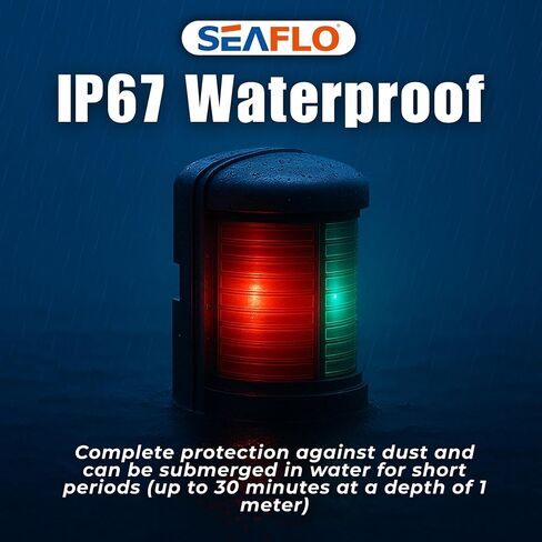 Seaflo 11 Series منتظم بحجم LED LED BI-COLOR RED/GREEN LIGHT-12 فولت ، 1W ، IP67 مقاوم للماء ، 2NM ، الرؤية العالية ، للقوارب التي تقل عن 65 قدمًا (20 مترًا)-ضمان لمدة 4 سنوات (Bi-Color/Black) in Saudi Arabia