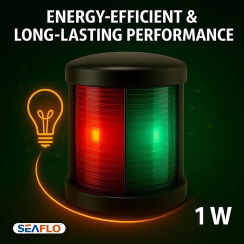 Seaflo 11 Series منتظم بحجم LED LED BI-COLOR RED/GREEN LIGHT-12 فولت ، 1W ، IP67 مقاوم للماء ، 2NM ، الرؤية العالية ، للقوارب التي تقل عن 65 قدمًا (20 مترًا)-ضمان لمدة 4 سنوات (Bi-Color/Black) in Saudi Arabia