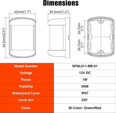 Seaflo 11 Series منتظم بحجم LED LED BI-COLOR RED/GREEN LIGHT-12 فولت ، 1W ، IP67 مقاوم للماء ، 2NM ، الرؤية العالية ، للقوارب التي تقل عن 65 قدمًا (20 مترًا)-ضمان لمدة 4 سنوات (Bi-Color/Black) in Saudi Arabia