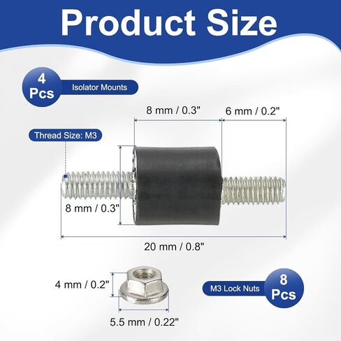 Batikil M10 40x20mm مع عزل المطاط ، 2 PCS ترصيع مطاط على امتصاص الصدمات مكافحة العزلة التثبيط يتصاعد مع القفل المكسرات للمحرك ، ضاغط الهواء ، محركات (ارتفاع 70 مم) in Saudi Arabia