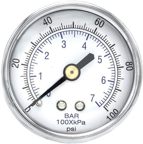 مقياس ضغط تركيب الجفاف الخلفي مع 2 "DIAL ، 0-100 PSI ، 1/8" اتصال NPT الذكور ، مدي الكروم ، الداخلية النحاسية والعدسة البلاستيكية (1) in Saudi Arabia