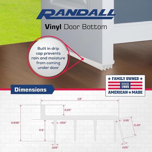 PVC و Vinyl Door Bottom | باب Weatherstrips | لمدة 1 3/4 "إلى 2" أبواب سميكة | يناسب الفجوات من 1/4 "إلى 9/16" | صنع في الولايات المتحدة (3 أقدام ، بني) in Saudi Arabia