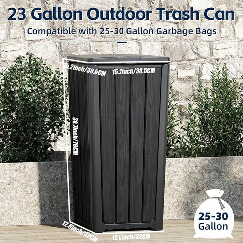 Outdoor Trash Can 23 Gallon Garbage Can with Lid Waterproof Resin Garbage Patio Waste Bin for Garden, Backyard, Deck,Black in Saudi Arabia