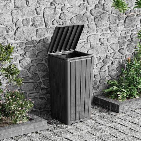 Outdoor Trash Can 23 Gallon Garbage Can with Lid Waterproof Resin Garbage Patio Waste Bin for Garden, Backyard, Deck,Black in Saudi Arabia