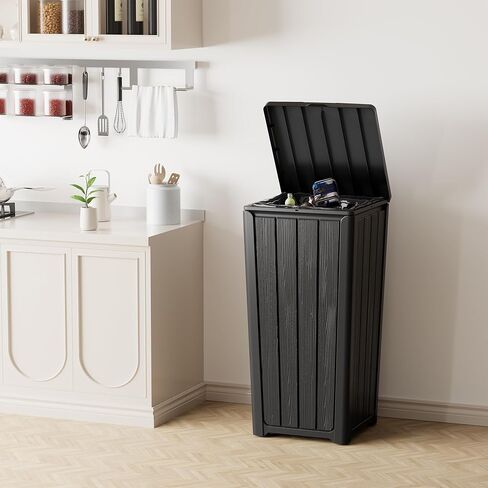 Outdoor Trash Can 23 Gallon Garbage Can with Lid Waterproof Resin Garbage Patio Waste Bin for Garden, Backyard, Deck,Black in Saudi Arabia