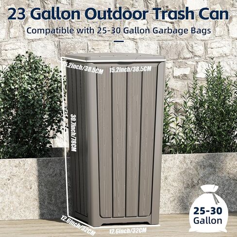 علبة القمامة في الهواء الطلق علبة القمامة 23 جالون مع غطاء راتنجات القمامة المائية سلة لفناء الفناء للحديقة ، الفناء الخلفي ، سطح السفينة ، الأسود in Kuwait