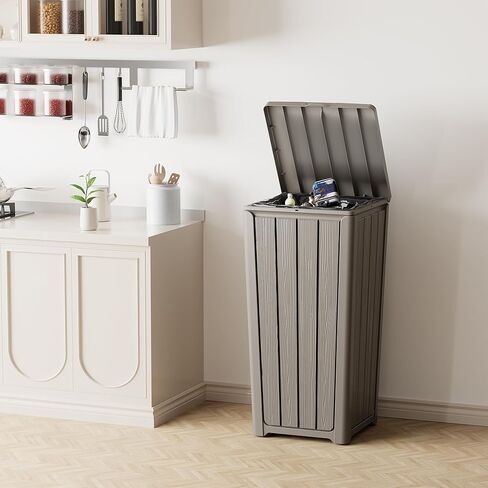 علبة القمامة في الهواء الطلق علبة القمامة 23 جالون مع غطاء راتنجات القمامة المائية سلة لفناء الفناء للحديقة ، الفناء الخلفي ، سطح السفينة ، الأسود in Kuwait