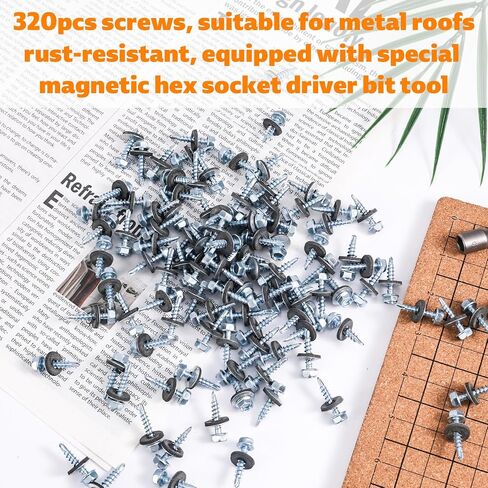 320pcs #10x1'' Self Drilling Screws, Galvanized Carbon Stainless Steel Hex Head Self Tapping Sheet Metal Roofing Screws with Washer & Hex Socket for Wood, Metal or Tough Materials in Saudi Arabia