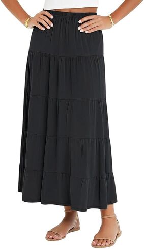 BABY O Women's Tiered Boho Gypsy Long Maxi Skirt Elastic Waist in Saudi Arabia