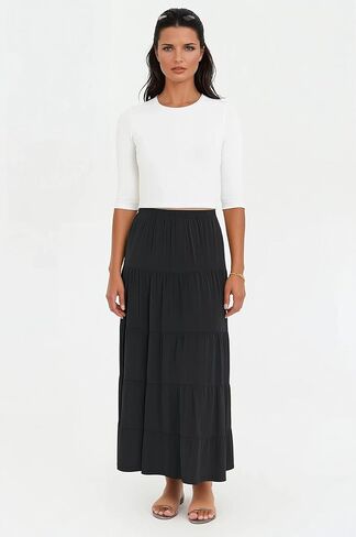 BABY O Women's Tiered Boho Gypsy Long Maxi Skirt Elastic Waist in Saudi Arabia