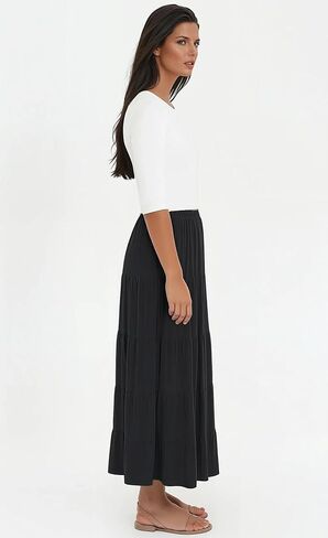 BABY O Women's Tiered Boho Gypsy Long Maxi Skirt Elastic Waist in Saudi Arabia