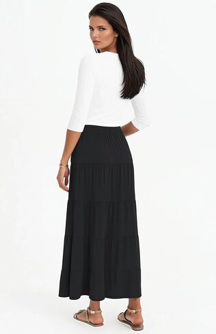 BABY O Women's Tiered Boho Gypsy Long Maxi Skirt Elastic Waist in Saudi Arabia