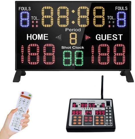 Basketball Scoreboard with Shot Clock, 12/14/24/30/25/60 Seconds, Upgraded Thickening Digital Scoreboard with Remote, Battery Powered Electronic Scoreboard for Indoor Outdoor in Kuwait