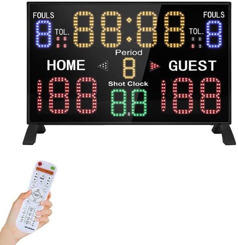 Basketball Scoreboard with Shot Clock, 12/14/24/30/25/60 Seconds, Upgraded Thickening Digital Scoreboard with Remote, Battery Powered Electronic Scoreboard for Indoor Outdoor in Kuwait