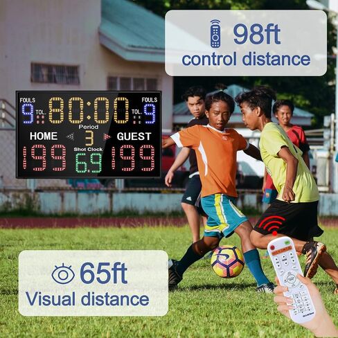 Basketball Scoreboard with Shot Clock, 12/14/24/30/25/60 Seconds, Upgraded Thickening Digital Scoreboard with Remote, Battery Powered Electronic Scoreboard for Indoor Outdoor in Kuwait