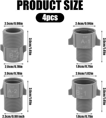 4pcs 1/2" 5/8" 3/4" Pipe Conversion Connectors, Water Pipe Interface Converter, 1/2" NPT to 5/8" NPT 1/2" NPT to 3/4" NPT Male to Female Hose Line Adapter for Pipe Diameter Change Accessories in Saudi Arabia