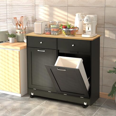 EROMMY Double Tilt Out Trash Can Can Fabing ، 10+9 Gallon Wooden Kitchen Garbage Bin مع وظيفة إزالة الروائح الكريهة ، خزانة تخزين إعادة التدوير مع درج مخبأ لغرفة المعيشة والحمام in Kuwait