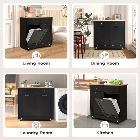EROMMY Double Tilt Out Trash Can Can Fabing ، 10+9 Gallon Wooden Kitchen Garbage Bin مع وظيفة إزالة الروائح الكريهة ، خزانة تخزين إعادة التدوير مع درج مخبأ لغرفة المعيشة والحمام in Kuwait