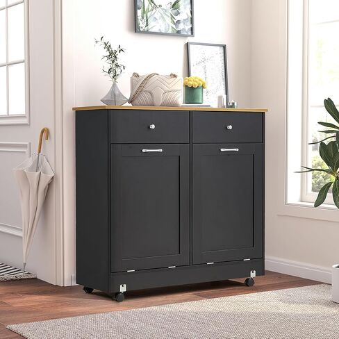 EROMMY Double Tilt Out Trash Can Can Fabing ، 10+9 Gallon Wooden Kitchen Garbage Bin مع وظيفة إزالة الروائح الكريهة ، خزانة تخزين إعادة التدوير مع درج مخبأ لغرفة المعيشة والحمام in Kuwait