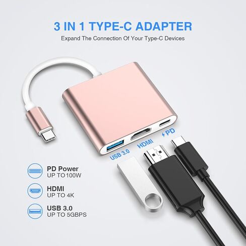 CASOLU USB C/Type C to HDMI Adapter, Thumderbolt 3 to HDMI 4K Adapter, USB-C Digital AV Multiport Adapter for Mac/MacBook/iPad Pro/ S20/S10+/Projector with USB 3.0 Port and PD Quick Charging Port in Saudi Arabia
