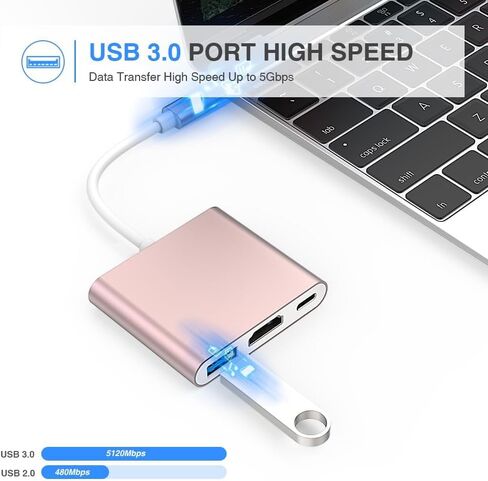 CASOLU USB C/Type C to HDMI Adapter, Thumderbolt 3 to HDMI 4K Adapter, USB-C Digital AV Multiport Adapter for Mac/MacBook/iPad Pro/ S20/S10+/Projector with USB 3.0 Port and PD Quick Charging Port in Saudi Arabia