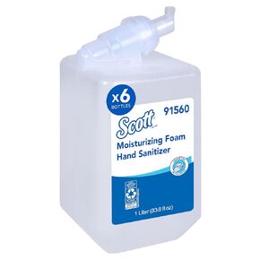Scott Professional Moisturizing Foam Hand Sanitizer (91560), 1.0 L, Foaming, Clear, Fresh Scent Manual Soap Refills, NSF E-3 (6 Bottles) in Kuwait