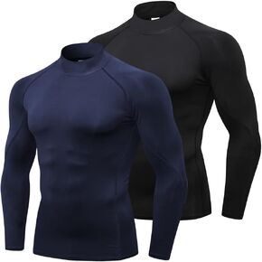 2 Pack Men's Compression Shirts Long Sleeve Workout Shirts Mock Neck Athletic Base Layer Active Undershirts Tops in Kuwait