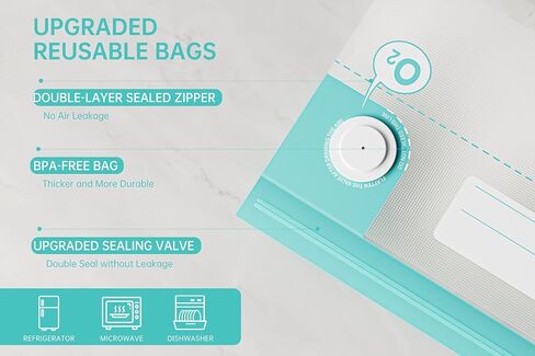 الحفاظ على أكياس سدادات الفراغ القابلة لإعادة الاستخدام للأغذية -20 BPA- أكياس تخزين الطعام الكبيرة الحرة ، تاريخ القابل للكتابة ، الفريزر ، متوافق مع سدادات الفراغ باليد in Kuwait