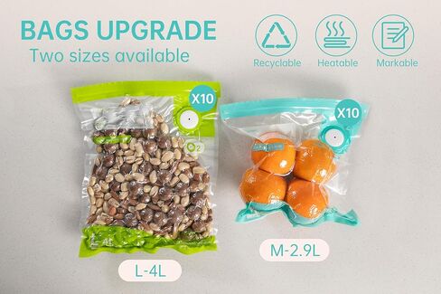 الحفاظ على أكياس سدادات الفراغ القابلة لإعادة الاستخدام للأغذية -20 BPA- أكياس تخزين الطعام الكبيرة الحرة ، تاريخ القابل للكتابة ، الفريزر ، متوافق مع سدادات الفراغ باليد in Kuwait