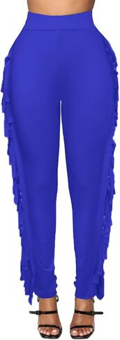 Women's High Waisted Fringe Pants Casual Going Out Rave Club Outfits Leopard Tassels Yoga Leggings Sweatpants in Saudi Arabia