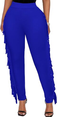 Women's High Waisted Fringe Pants Casual Going Out Rave Club Outfits Leopard Tassels Yoga Leggings Sweatpants in Saudi Arabia