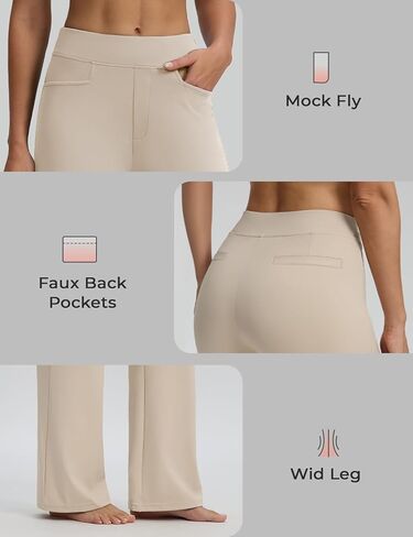 Seamaid Womens 30" Wide Leg Yoga Pants with Pockets High Waisted Stretch Casual Dress Pants in Kuwait