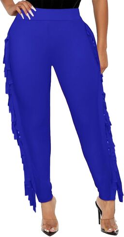 Women's High Waisted Fringe Pants Casual Going Out Rave Club Outfits Leopard Tassels Yoga Leggings Sweatpants in Saudi Arabia