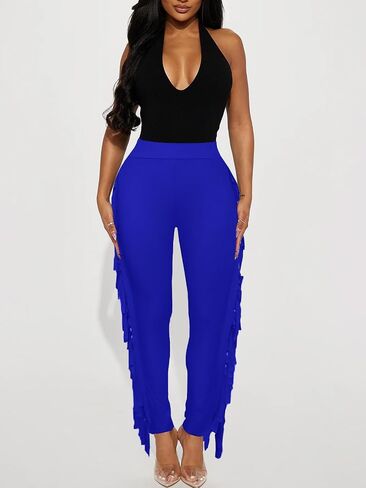 Women's High Waisted Fringe Pants Casual Going Out Rave Club Outfits Leopard Tassels Yoga Leggings Sweatpants in Saudi Arabia
