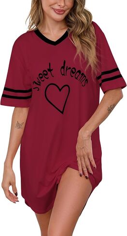 Marvmys Women Short Sleeve Nightgowns Comfy V Neck Nightshirt Casual Lounge Dress Sleepwear in Saudi Arabia