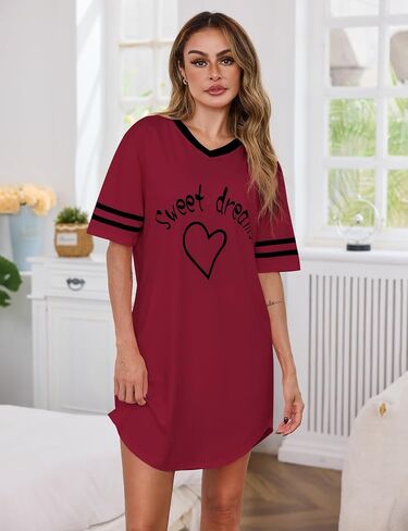 Marvmys Women Short Sleeve Nightgowns Comfy V Neck Nightshirt Casual Lounge Dress Sleepwear in Saudi Arabia