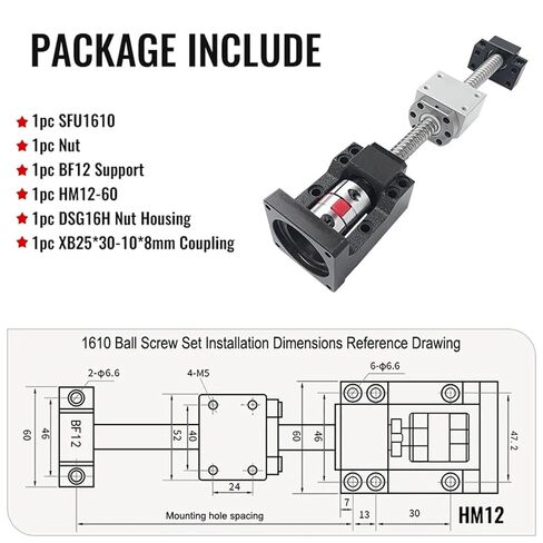 Linear Motion Ball Screw Precision Part 16mm Ball Screw SFU1610 Ball Screw 200mm-1000mm BF12+C7 HM12-60 for Nema24 Motor Seat+DSG16H+Coupler(450mm) in Kuwait