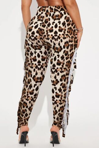 Women's High Waisted Fringe Pants Casual Going Out Rave Club Outfits Leopard Tassels Yoga Leggings Sweatpants in Saudi Arabia