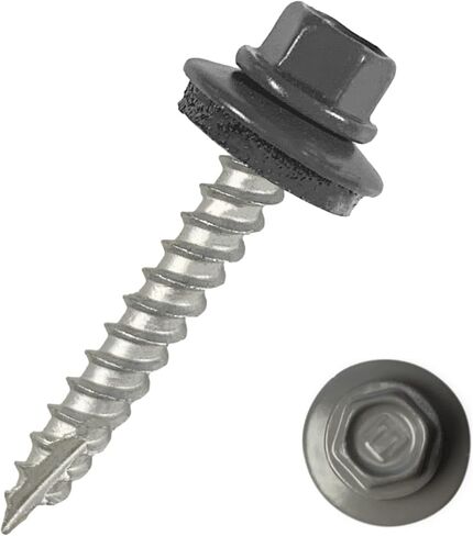 EAGLE 1 Metal Roofing Screws #10 - Painted Hex Head Self-Tapping Screws with EDPM Rubber Washer for Metal to Wood, Vinyl, Small Sheet Metal - Free Magnetic Driver (Charcoal Grey, 1.5 Inch, 250) in Saudi Arabia