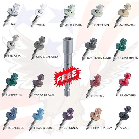 EAGLE 1 Metal Roofing Screws #10 - Painted Hex Head Self-Tapping Screws with EDPM Rubber Washer for Metal to Wood, Vinyl, Small Sheet Metal - Free Magnetic Driver (Charcoal Grey, 1.5 Inch, 250) in Saudi Arabia