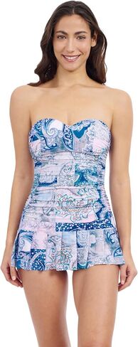 الملف الشخصي من قبل Gottex Karma Women's Paisley Print Bandeau Bandeau Twea Dress مع أكواب ناعمة ، والتحكم في البطن ضرورية in Saudi Arabia