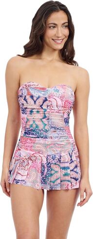 الملف الشخصي من قبل Gottex Karma Women's Paisley Print Bandeau Bandeau Twea Dress مع أكواب ناعمة ، والتحكم في البطن ضرورية in Kuwait