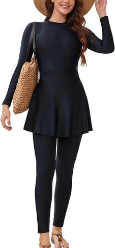 OBEEII Women Swimsuit + Skirt + Pants One Piece Rash Guard Bathing Suit Long Sleeve Surfing Swimming Suit Summer Beachwear in Saudi Arabia