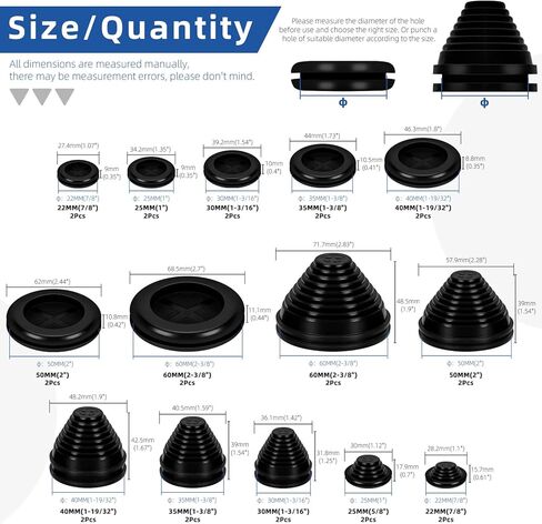 Glarks 28pcs 7 أحجام الحلقات المطاطية ، جولة مزدوجة الجوانب ذات الجوانب المزدوجة والبرج على شكل برج ، حماية سلكية جدار الحماية ، قابس فتحة مطاطية ، جرومة مطاطية مغلقة للأسلاك ، حماية الكابل in Saudi Arabia